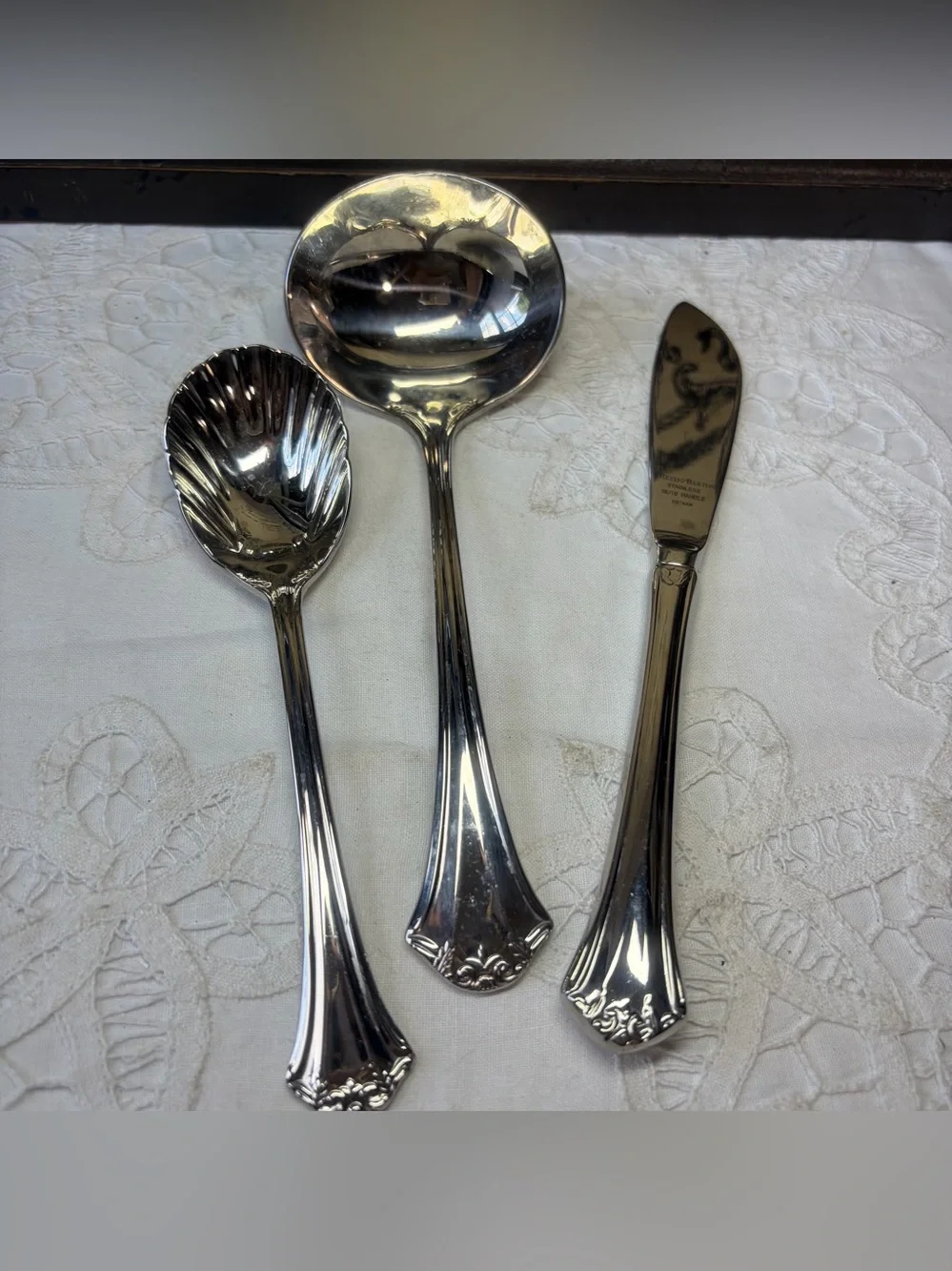 Reed & Barton French Country stainless silver serving set butter knife ladle